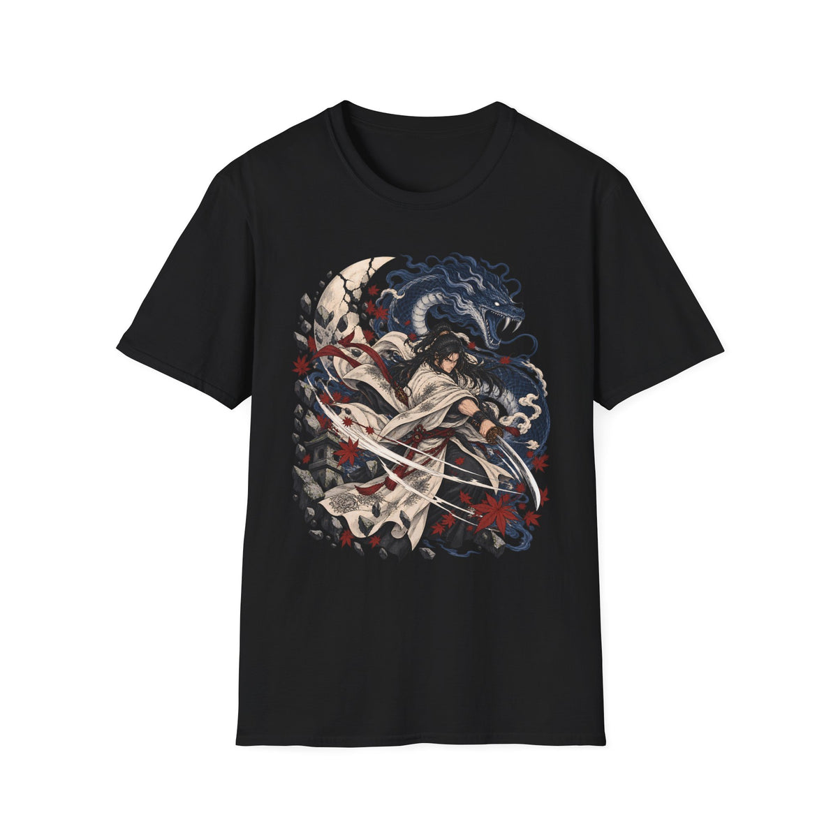 Samurai of the Dragon | Japanese Anime Warrior & Serpent Illustration T Shirt