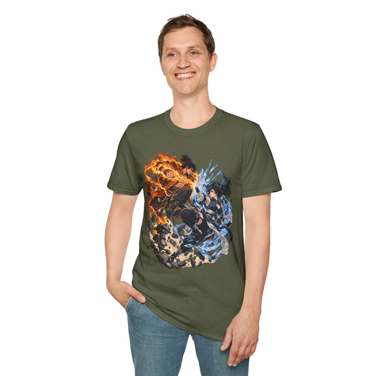 Elemental Battle | Fire vs Ice | Ninja Japanese Fantasy T-Shirt