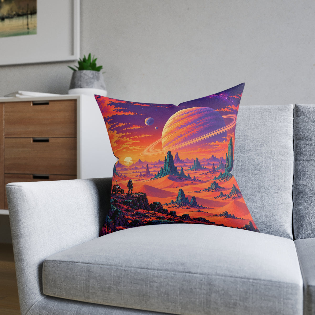Alien Desert Pixel Art Space Planet Cushion | Decorative Sofa Pillow