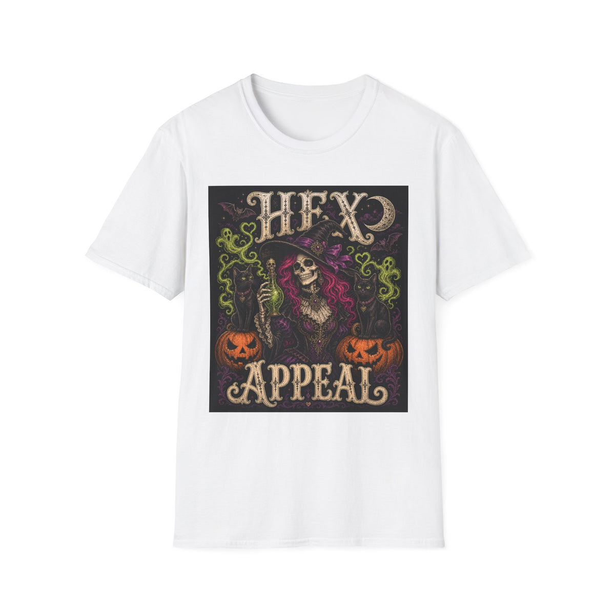 Witchy Halloween T‑Shirt — 'Hex Appears' Skull Witch Graphic Tee