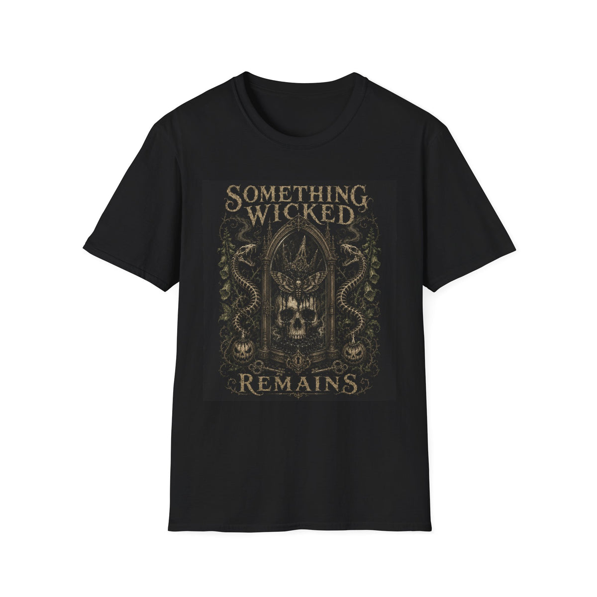 T-Shirt — "Something Wicked Remains" Gothic Skull Vintage Graphic