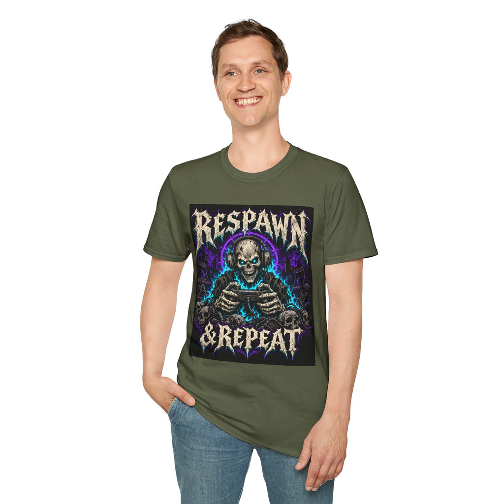 Respawn & Repeat T-Shirt — Skull Gamer Graphic Tee