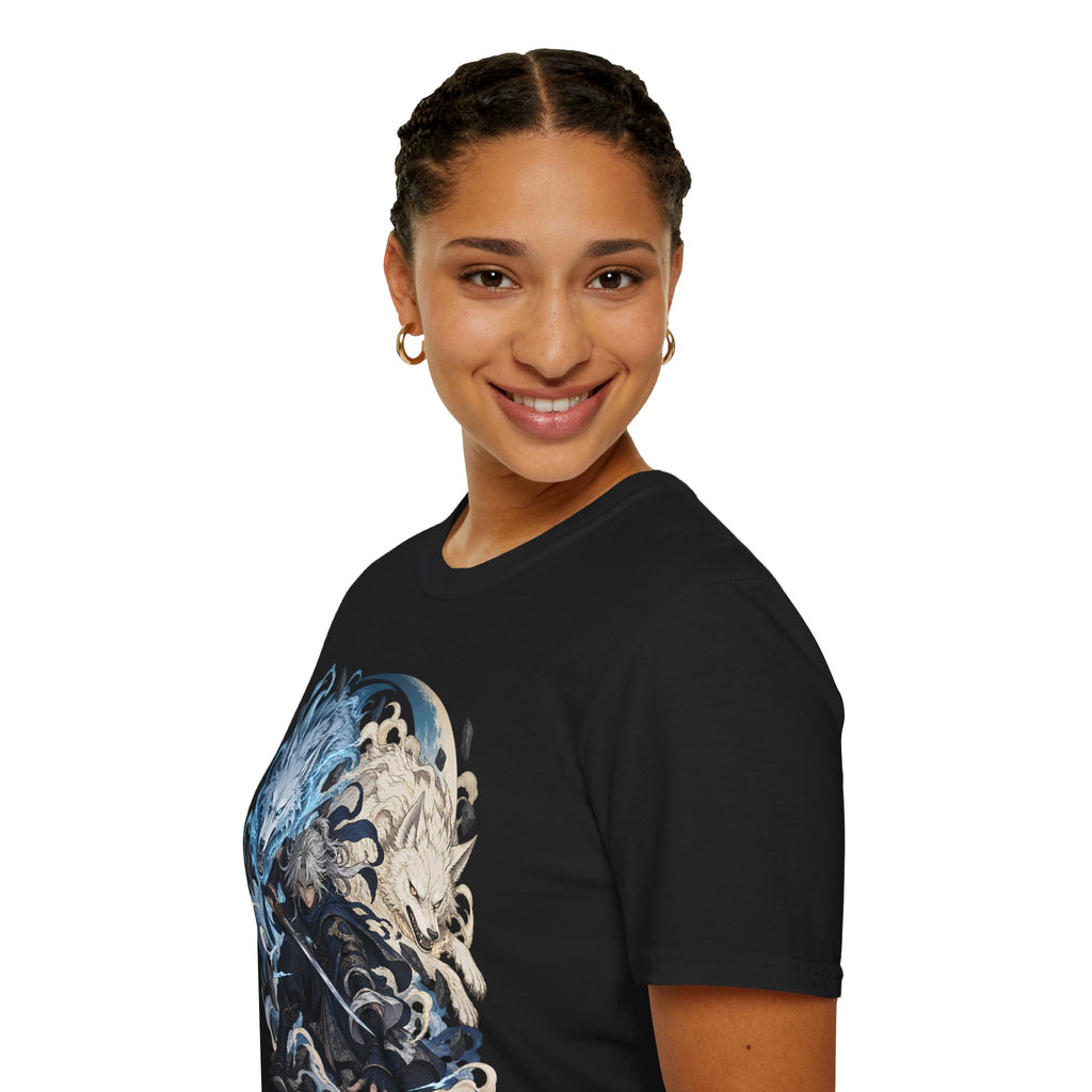 Wolf Spirit T-Shirt | Japanese Samurai | Yin Yang Blue & White Wolves Graphic Tee