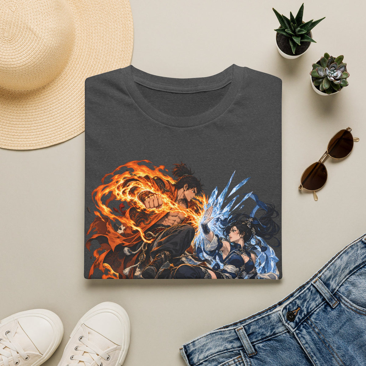 Elemental Battle | Fire vs Ice | Ninja Japanese Fantasy T-Shirt