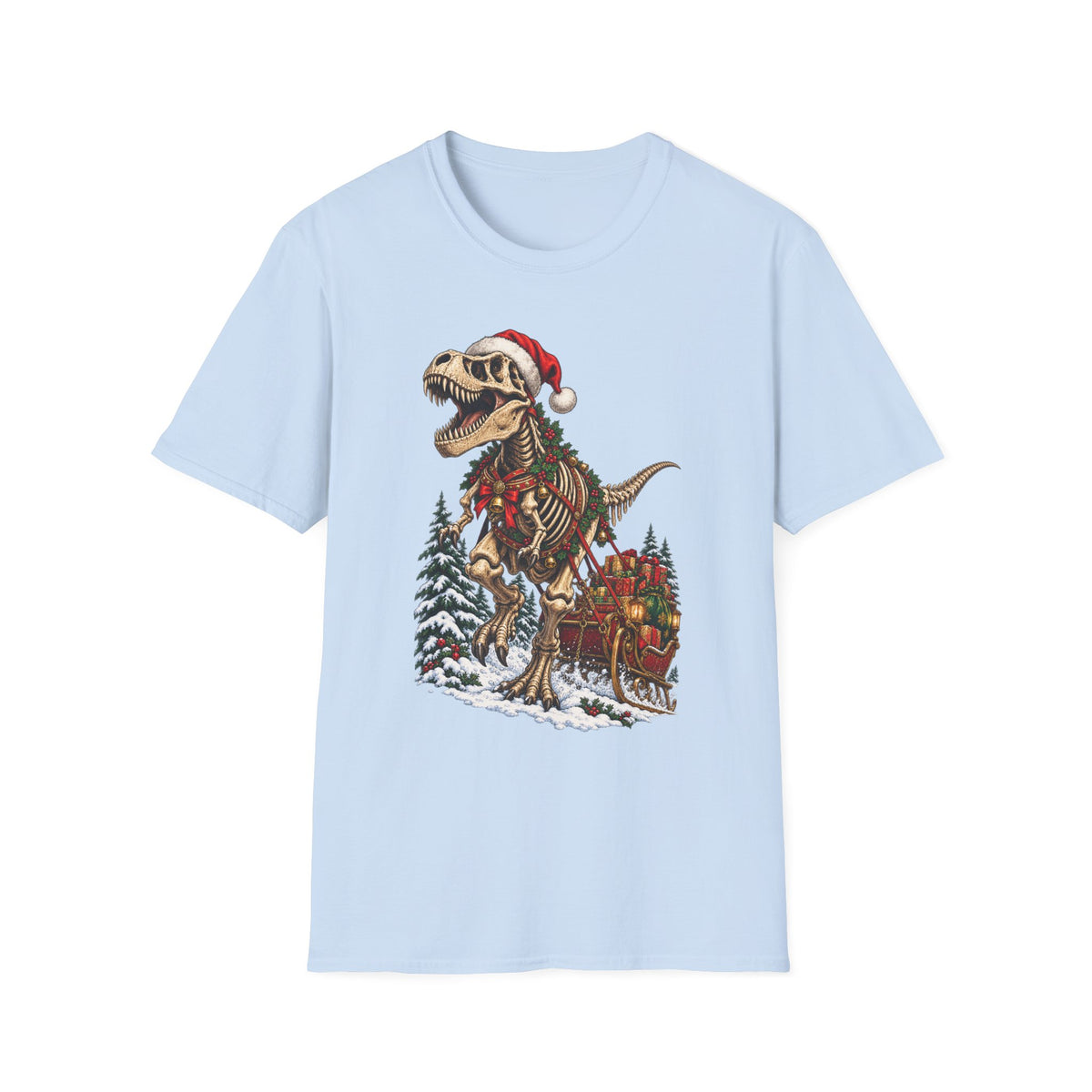 T-Rex Sleigh | Dinosaur Fossil Christmas T‑Shirt