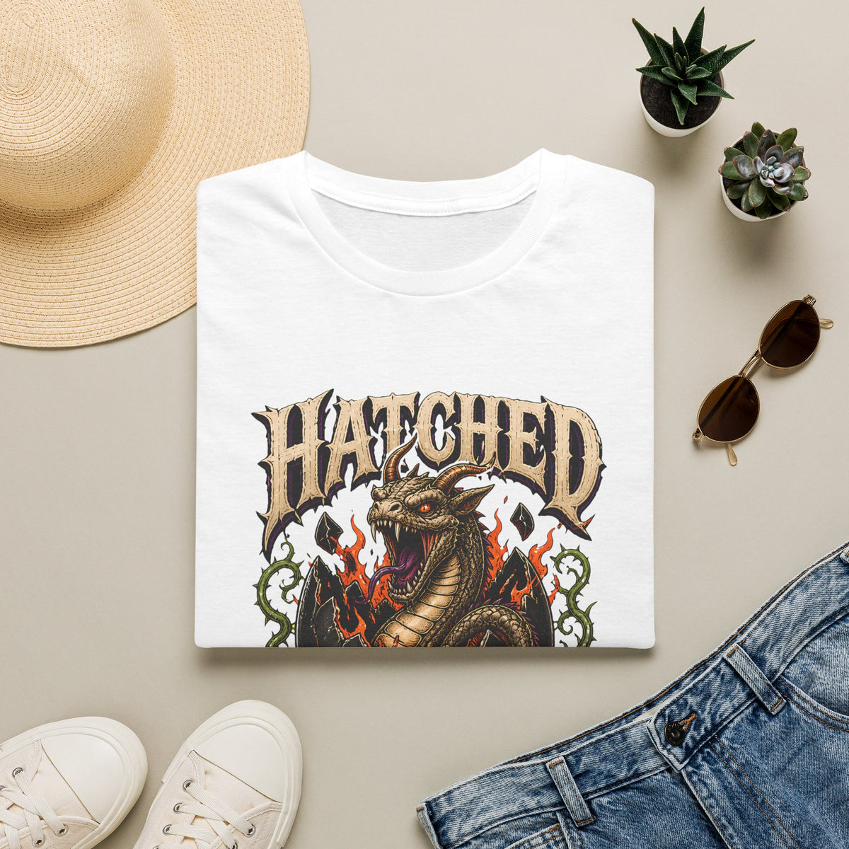 Hatched in Hell T-Shirt - Fiery Dragon Graphic Tee for Gothic/Rock Fans