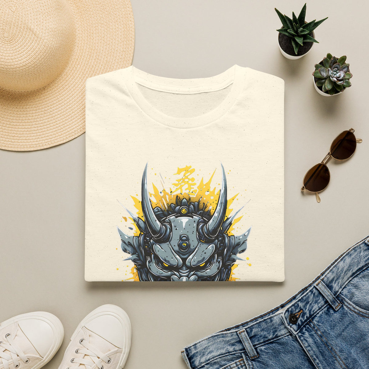Demonic Oni Helmet T‑Shirt — Japanese Samurai Mask Graphic Tee
