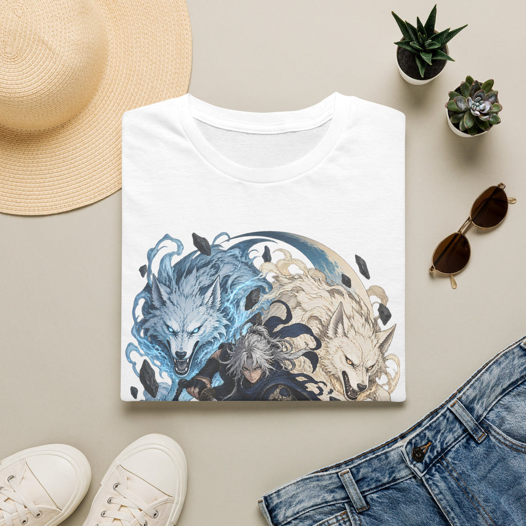 Wolf Spirit T-Shirt | Japanese Samurai | Yin Yang Blue & White Wolves Graphic Tee