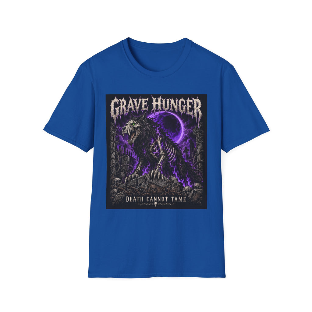 Grave Hunger Gothic Band Tee — Purple Reaper Graphic T-Shirt