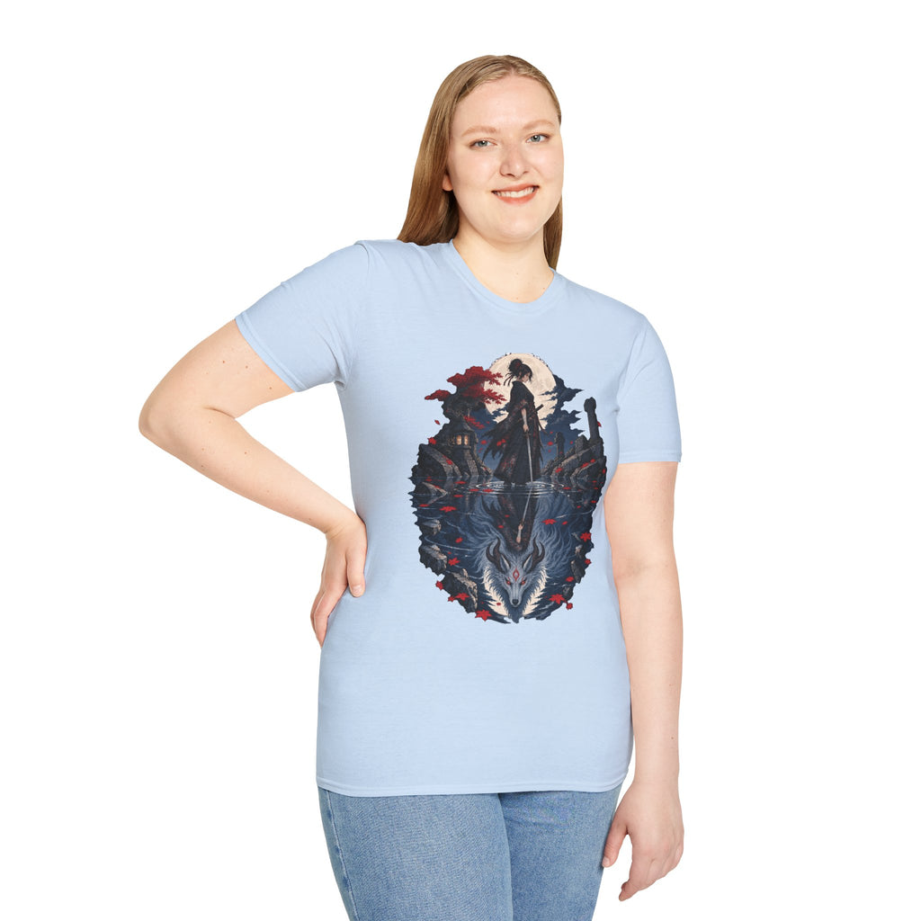Reflection of a Monster | Moonlit Wolf Spirit T-Shirt | Samurai Silhouette Graphic Tee