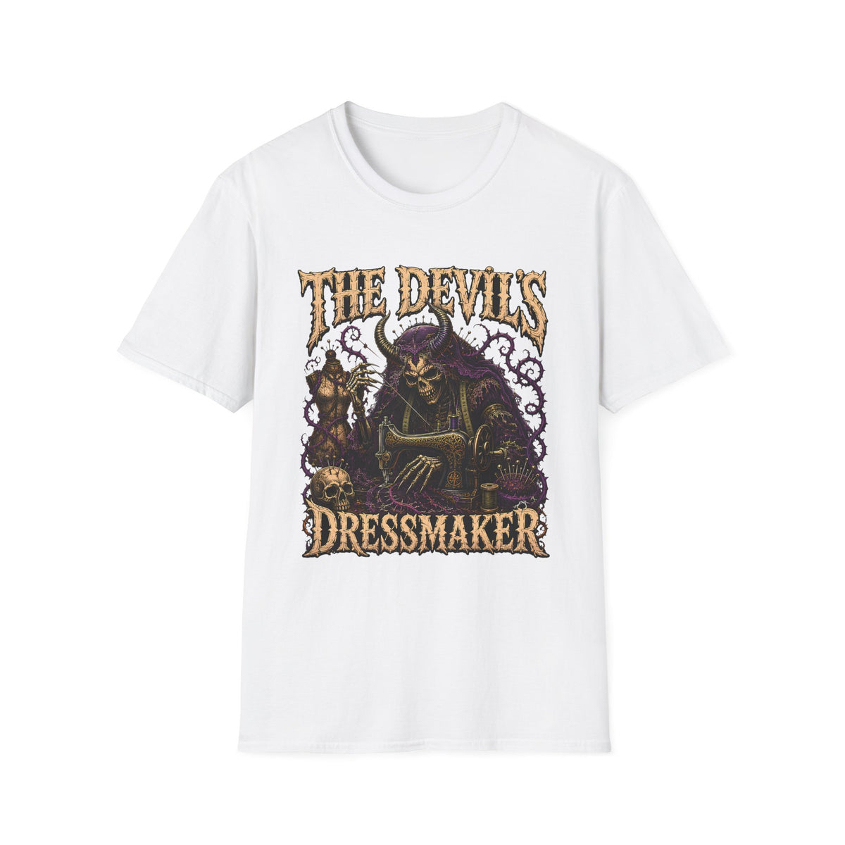 Devil’s Dressmaker Sowing Seamstress - Gothic Horror T-Shirt