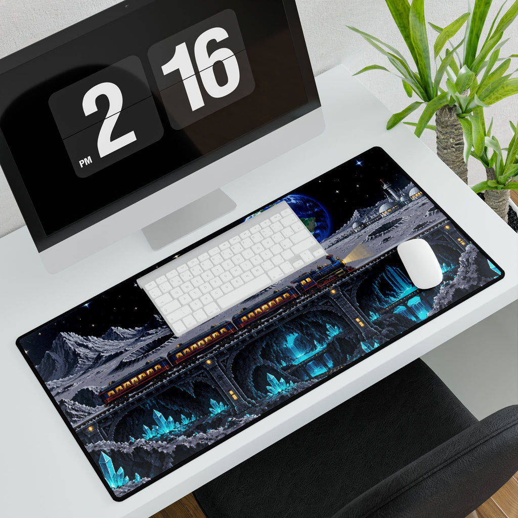 Lunar Express Desk Mat — Space Train Moonscape Gaming Mouse Pad