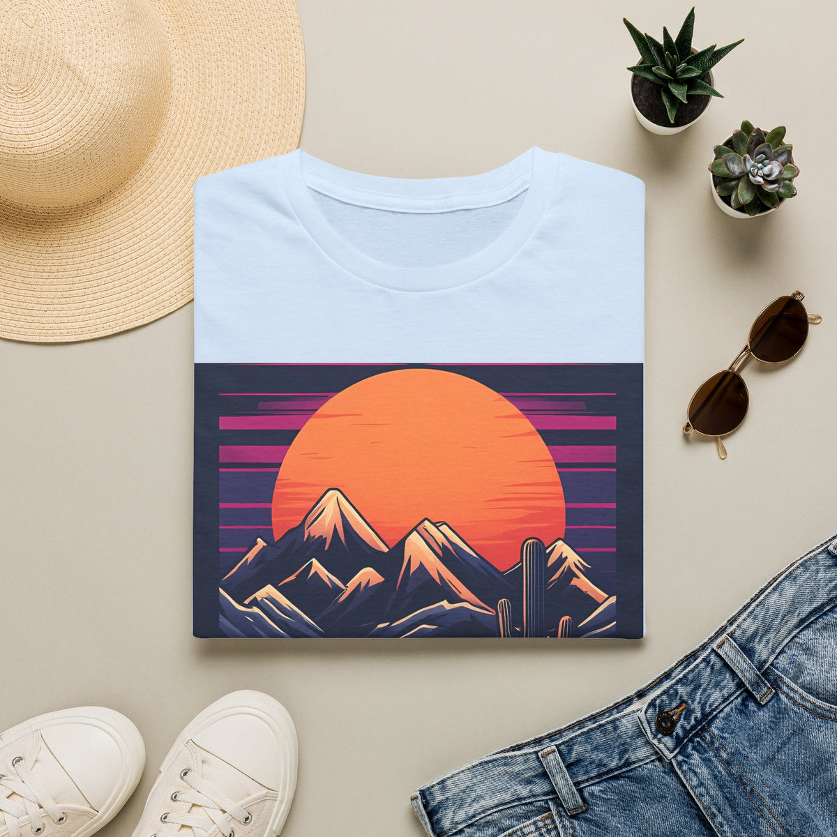 Sunset Mountains T-Shirt — Retro Desert Sunset Graphic Tee