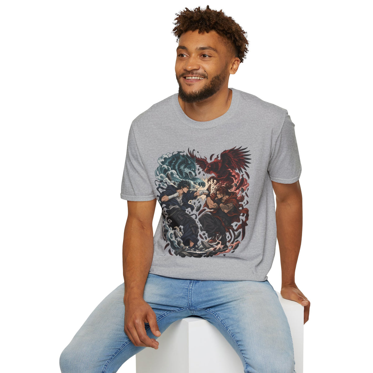 Yin Yang | Wolf Demon vs Phoenix | Japanese Anime Ninja T Shirt