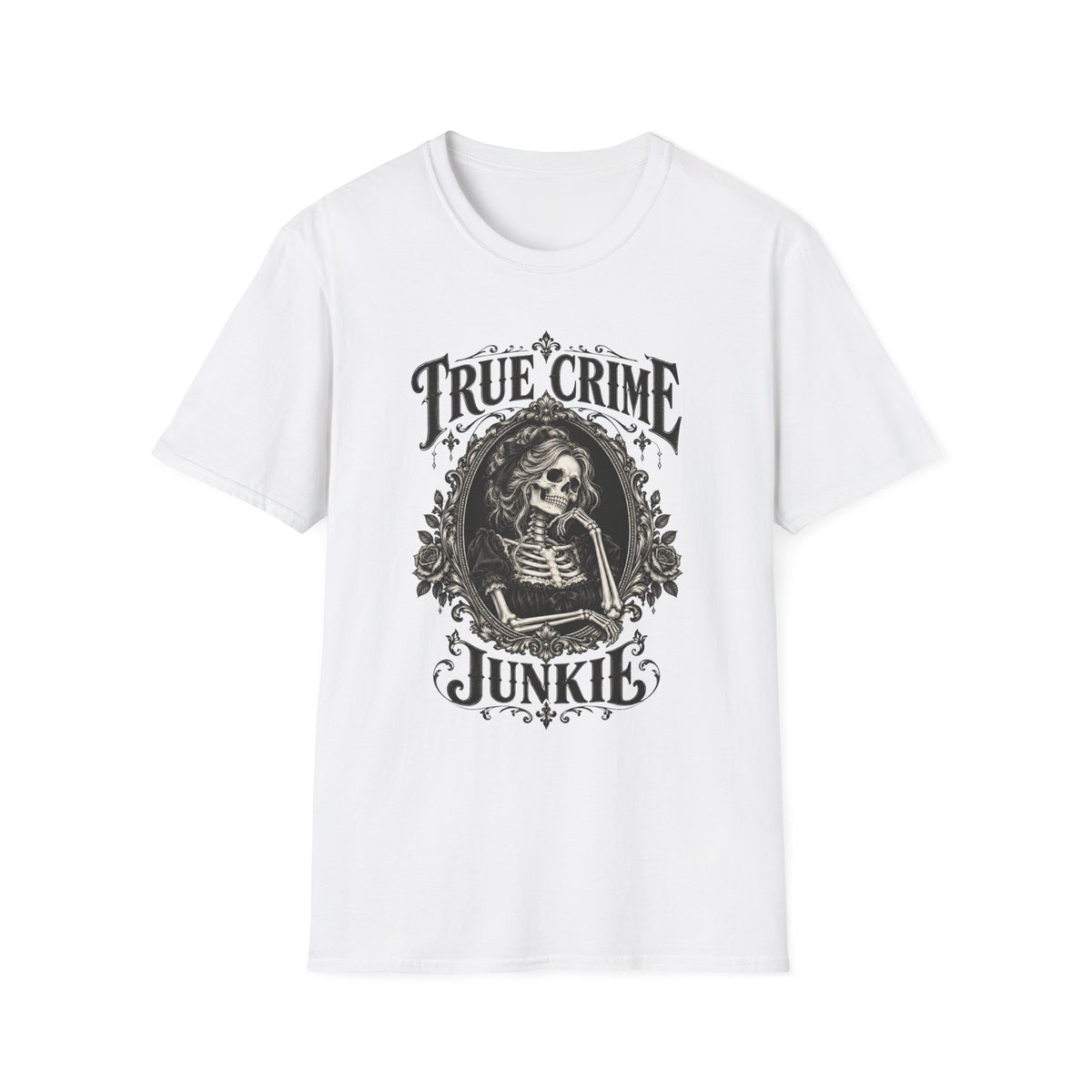 True Crime Junkie | Skeleton Portrait Graphic Tee