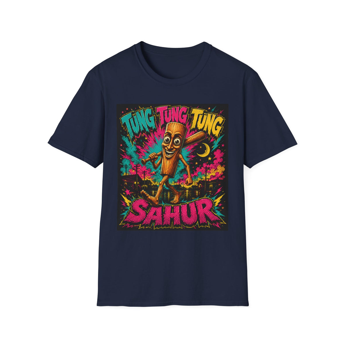 T-Shirt — Colorful 'Tung Tung Tung' Cartoon Log Design (Sahur)