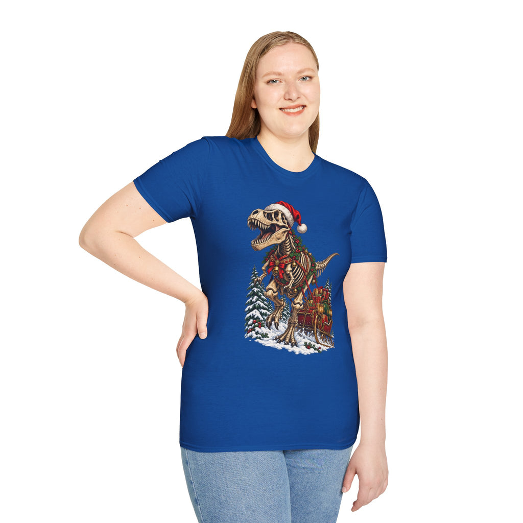 T-Rex Sleigh | Dinosaur Fossil Christmas T‑Shirt