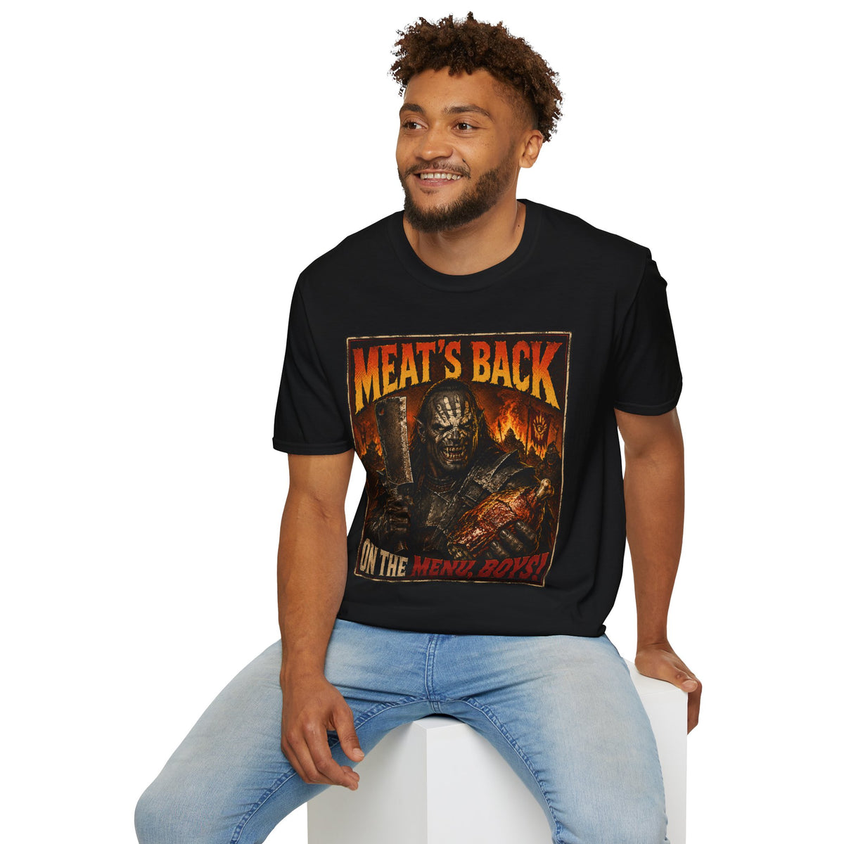 Meat’s Back Horror Graphic T-Shirt — ‘Meat’s Back on the Menu Boys’ Retro Slayer Tee