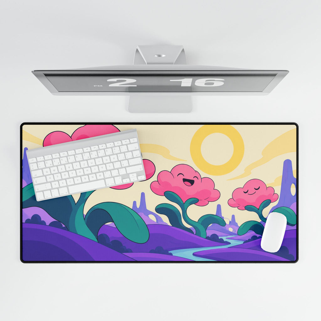Whimsical Pink Flower Landscape Desk Mat