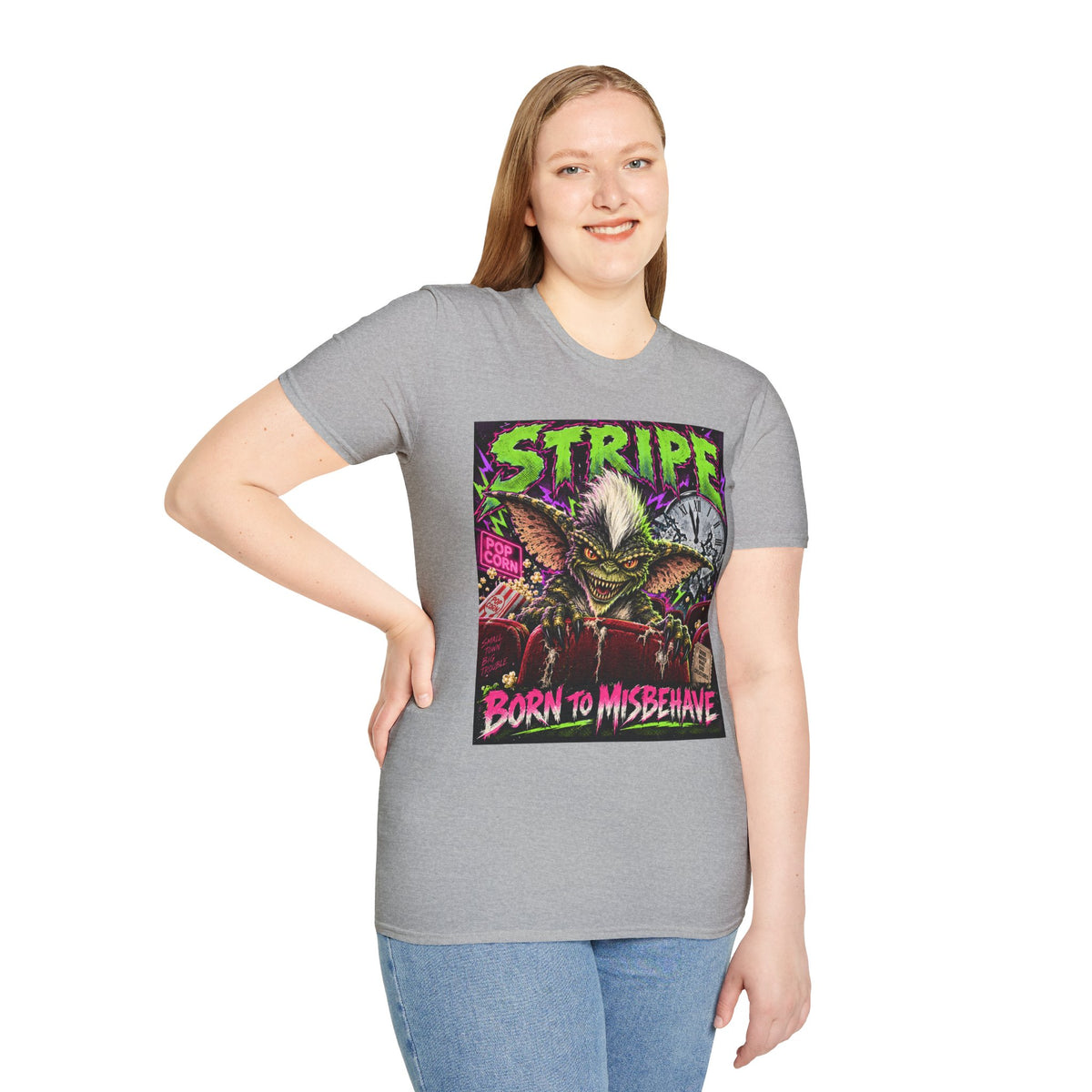 Stripe Gremlin T‑Shirt — 'Born to Misbehave' Retro Horror Graphic Tee