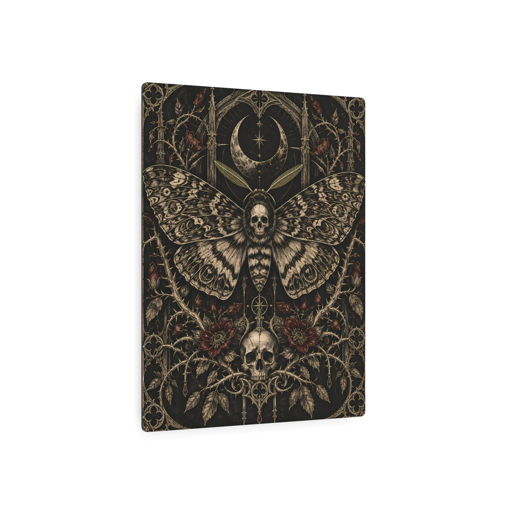 Metal Art Sign | Gothic Death Moth | Dark Skull & Crescent Moon Wall Art
