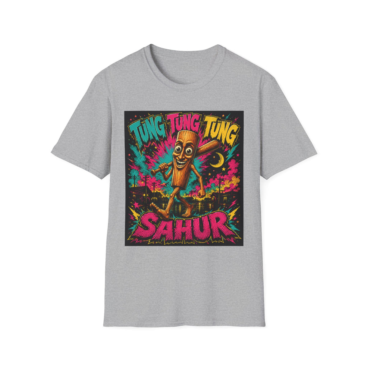 T-Shirt — Colorful 'Tung Tung Tung' Cartoon Log Design (Sahur)