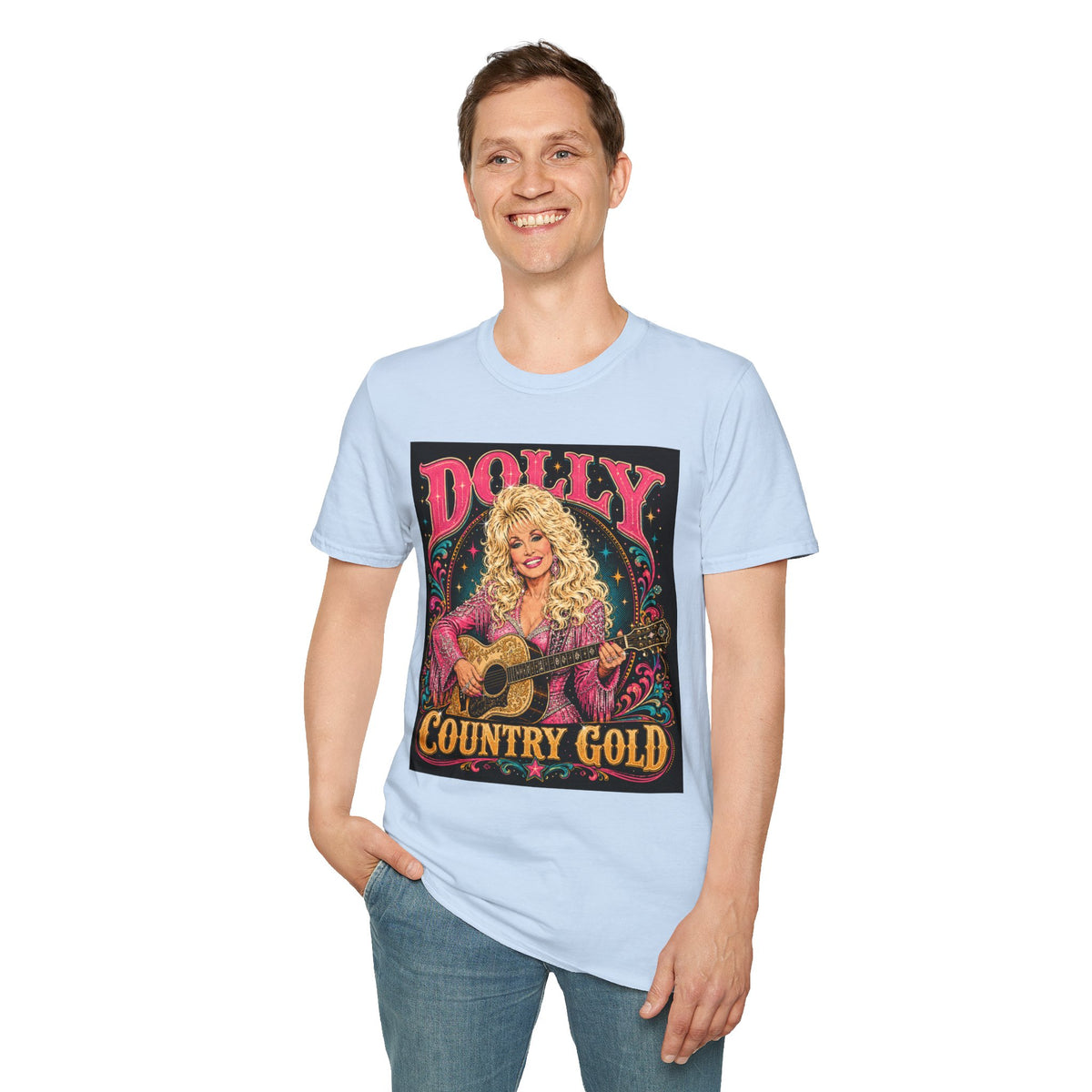 Country Music Graphic T-Shirt — "DOLLY" Retro Guitar Design