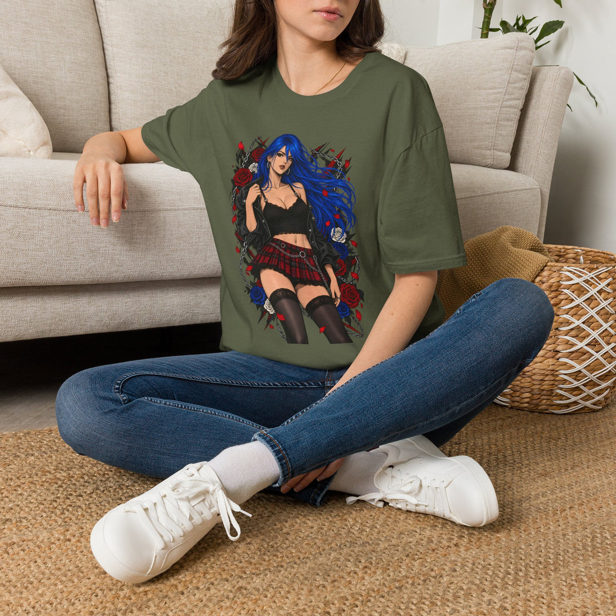 Blue Haired Rock Chick | Japanese Anime Style Pin-up Girl