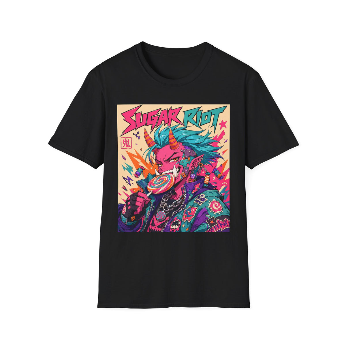 Sugar Riot Demon Anime T-Shirt — Neon Retro Punk Graphic Tee