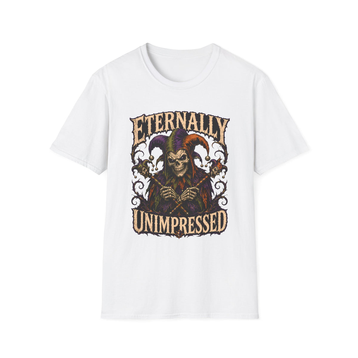 Eternally Unimpressed T-Shirt - Halloween Gothic Jester Skull Graphic Tee