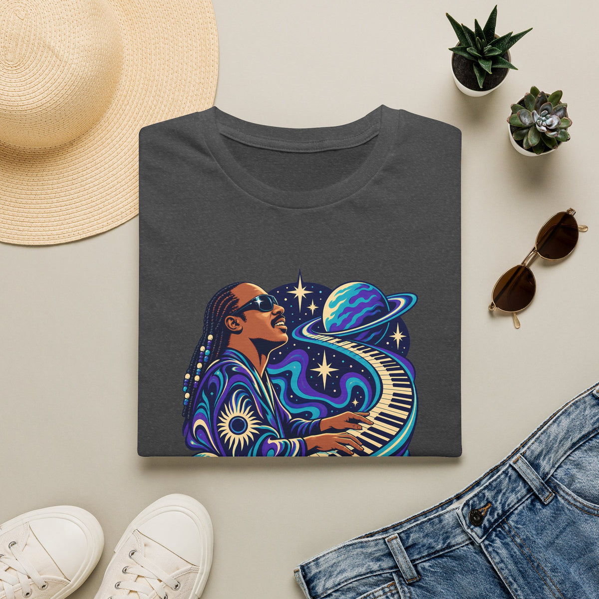 Stevie Wonder Cosmic Piano T-Shirt - Retro Soul Music Tee
