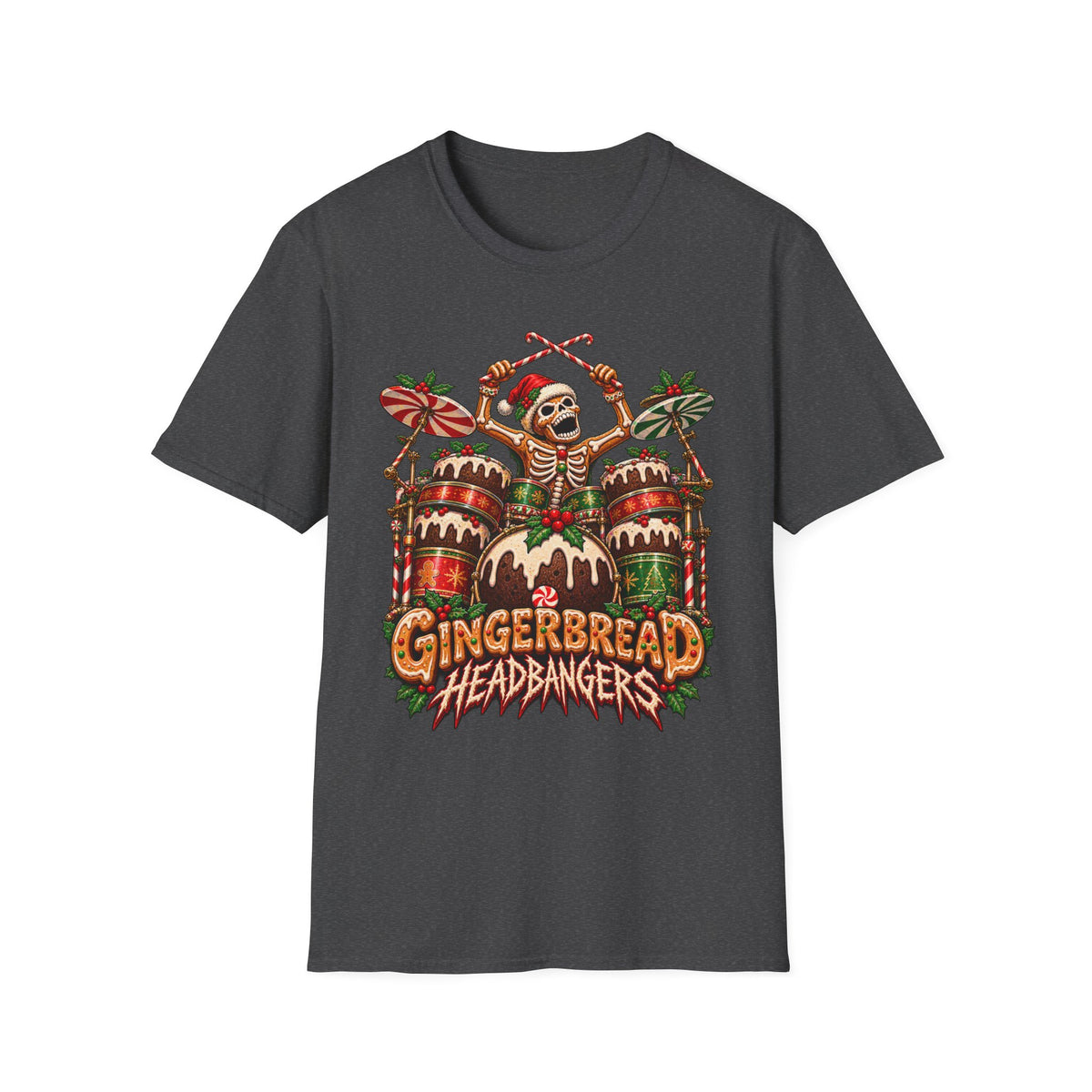 Gingerbread Headbangers | Drummer Christmas T-Shirt