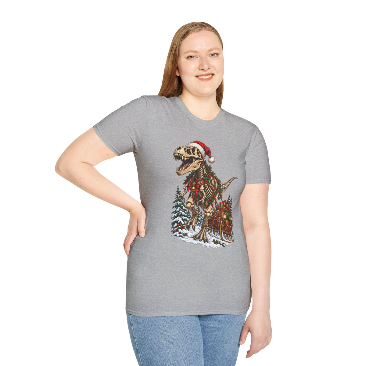 T-Rex Sleigh | Dinosaur Fossil Christmas T‑Shirt