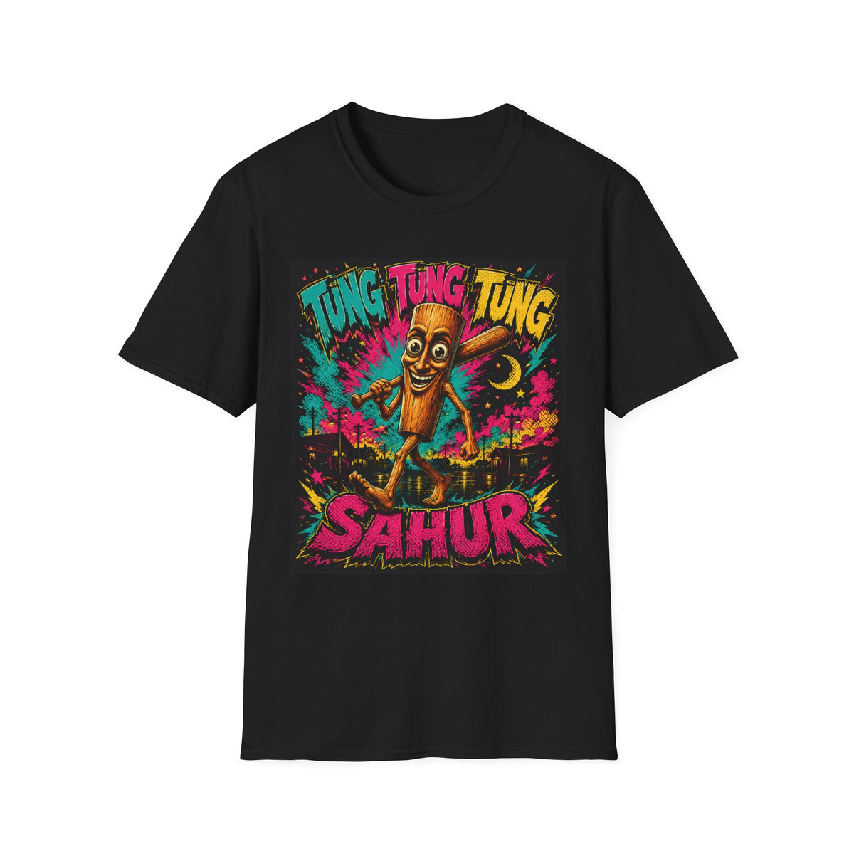 T-Shirt — Colorful 'Tung Tung Tung' Cartoon Log Design (Sahur)