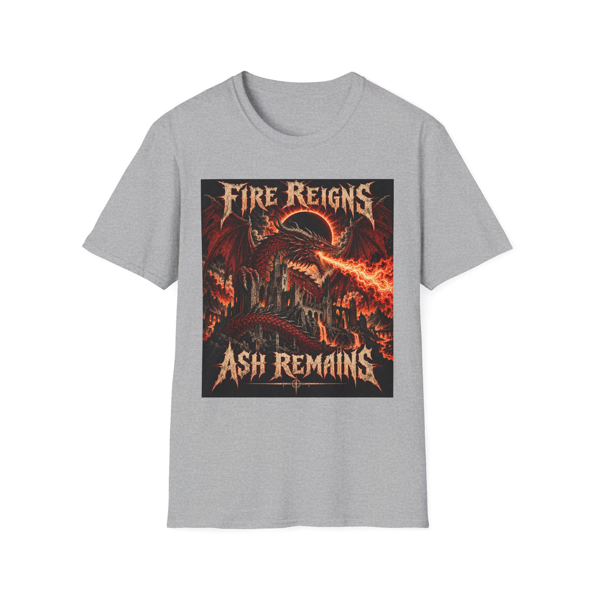 Fire Reigns Ash Remains T-Shirt — Dragon Flames Heavy Metal Graphic Tee