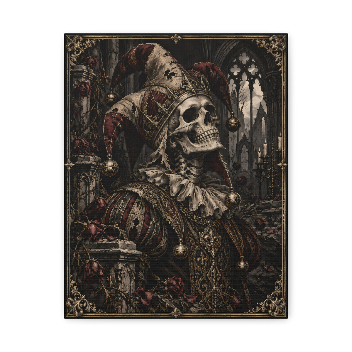 Canvas | Gothic Jester Skull | Occult Wall Art