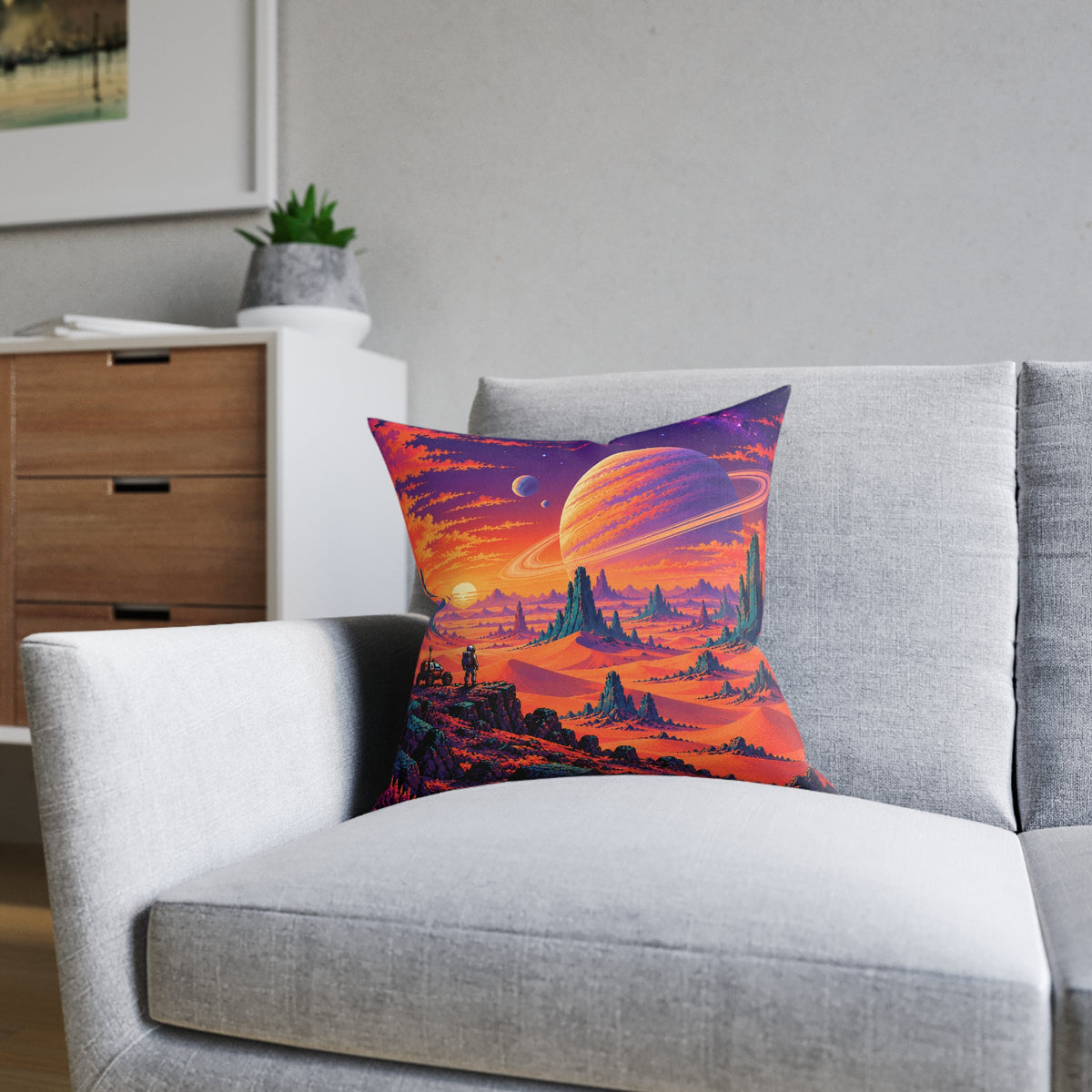 Alien Desert Pixel Art Space Planet Cushion | Decorative Sofa Pillow