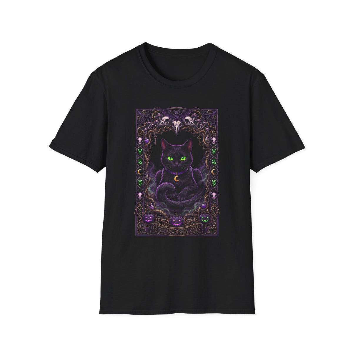 Mystic Green-Eyed Cat Tee - Gothic Occult Cat Graphic T-Shirt
