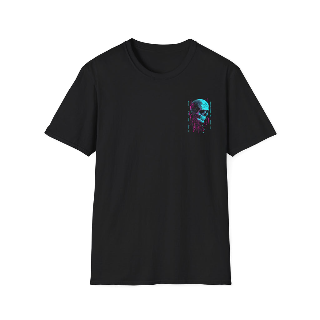 Skull Glitch T-Shirt — Neon Cyberpunk Pocket Graphic