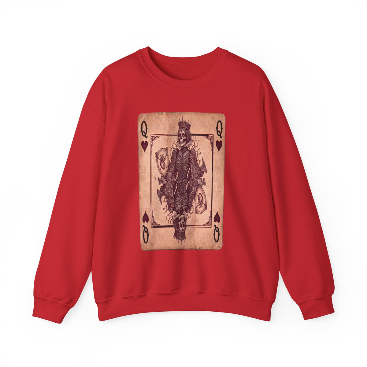 Queen of Hearts Playing Card Sweatshirt — Vintage Gothic Card Graphic