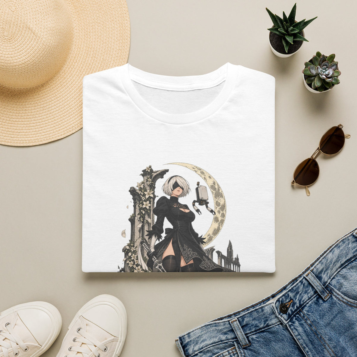 2B | Nie: Automata | Anime Gothic Warrior Moonlight Pin Up T-Shirt