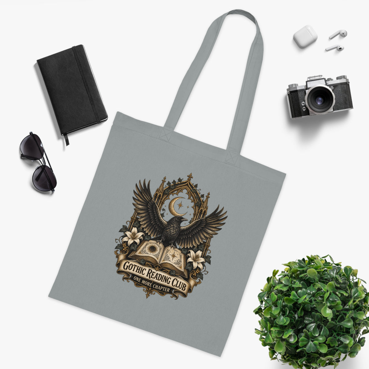 Gothic Reading Club Cotton Tote Bag Raven Book Lover Gift Dark Academia