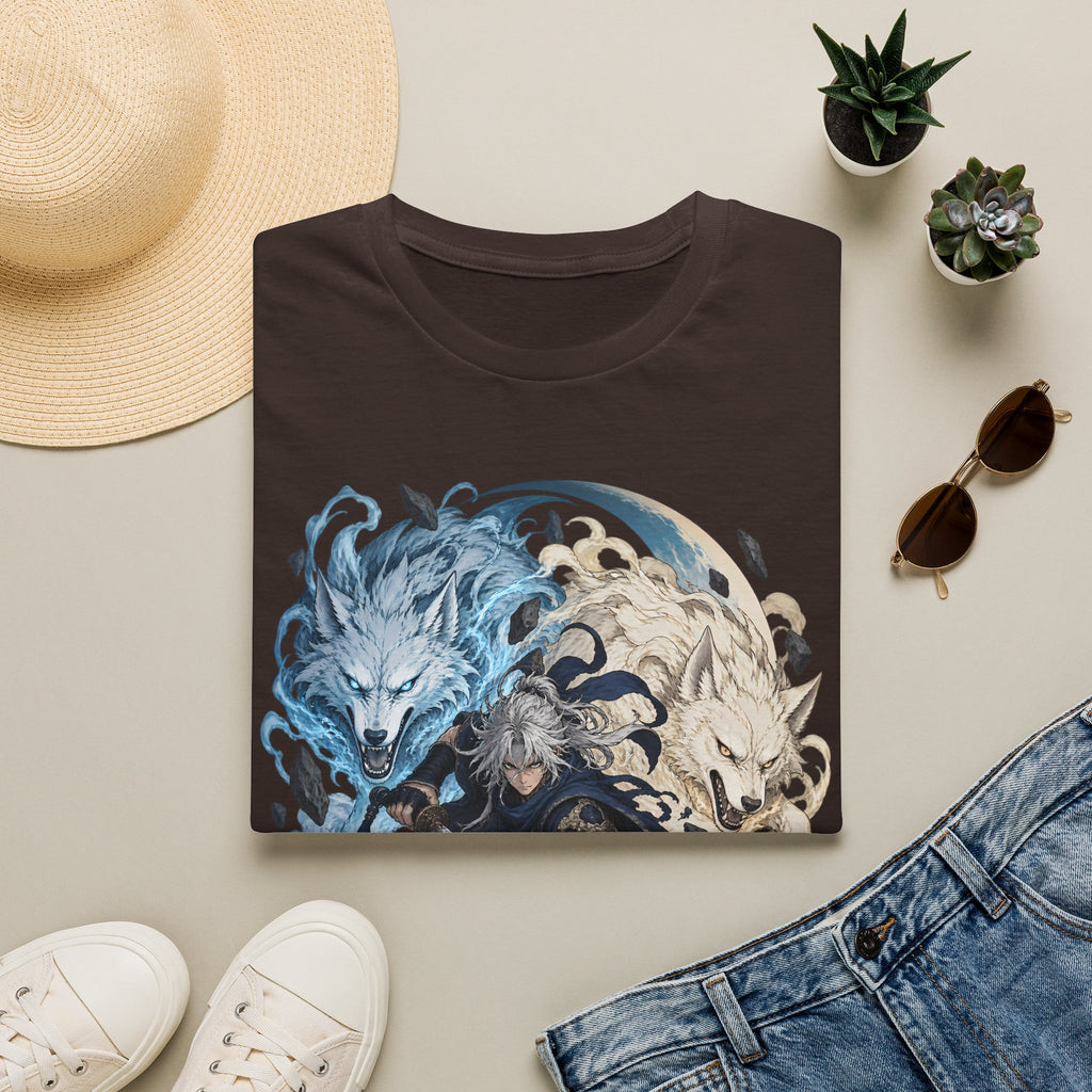 Wolf Spirit T-Shirt | Japanese Samurai | Yin Yang Blue & White Wolves Graphic Tee