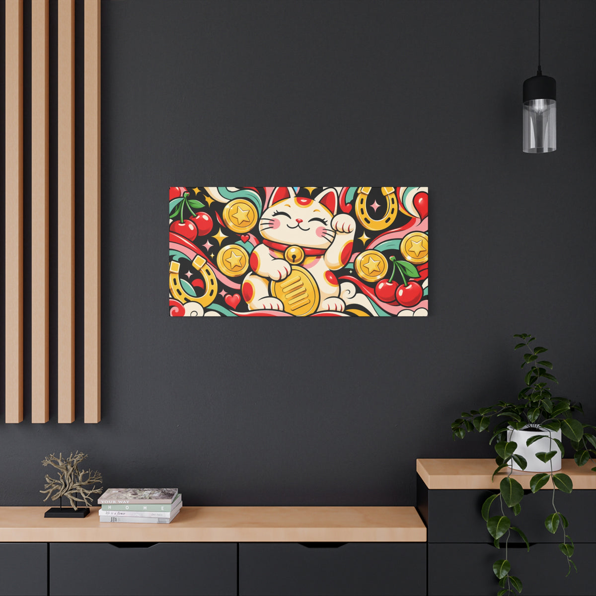 Wall Art | Lucky Cat | Maneki Neko, Gold Coins Retro Pop Art