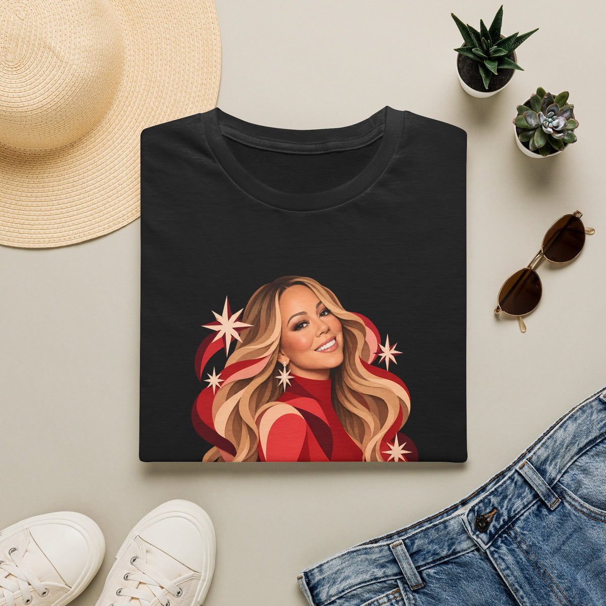 Mariah Carey | Holiday Diva Graphic Tee | Retro Red Star Portrait