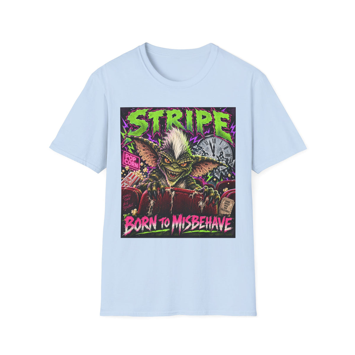 Stripe Gremlin T‑Shirt — 'Born to Misbehave' Retro Horror Graphic Tee