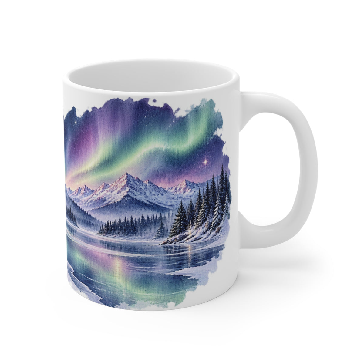 Northern Lights Mug | Winter Cabin Watercolour | Stargazer Gift