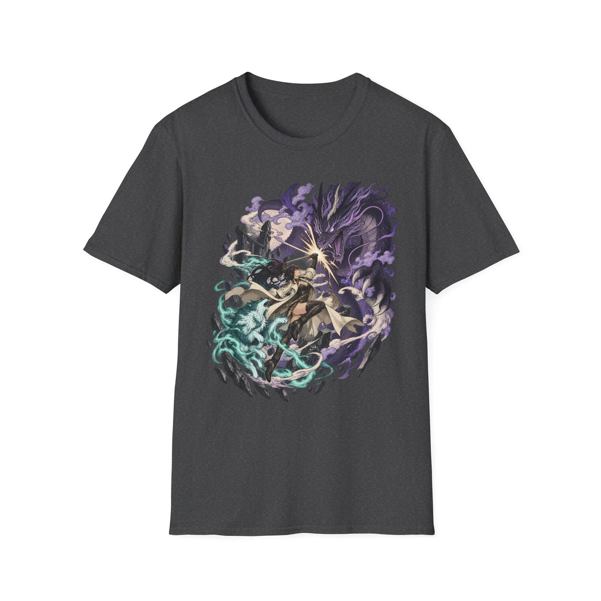 Samurai vs Spirit | Fantasy Warrior T-Shirt | Dual Magic Battle Illustration