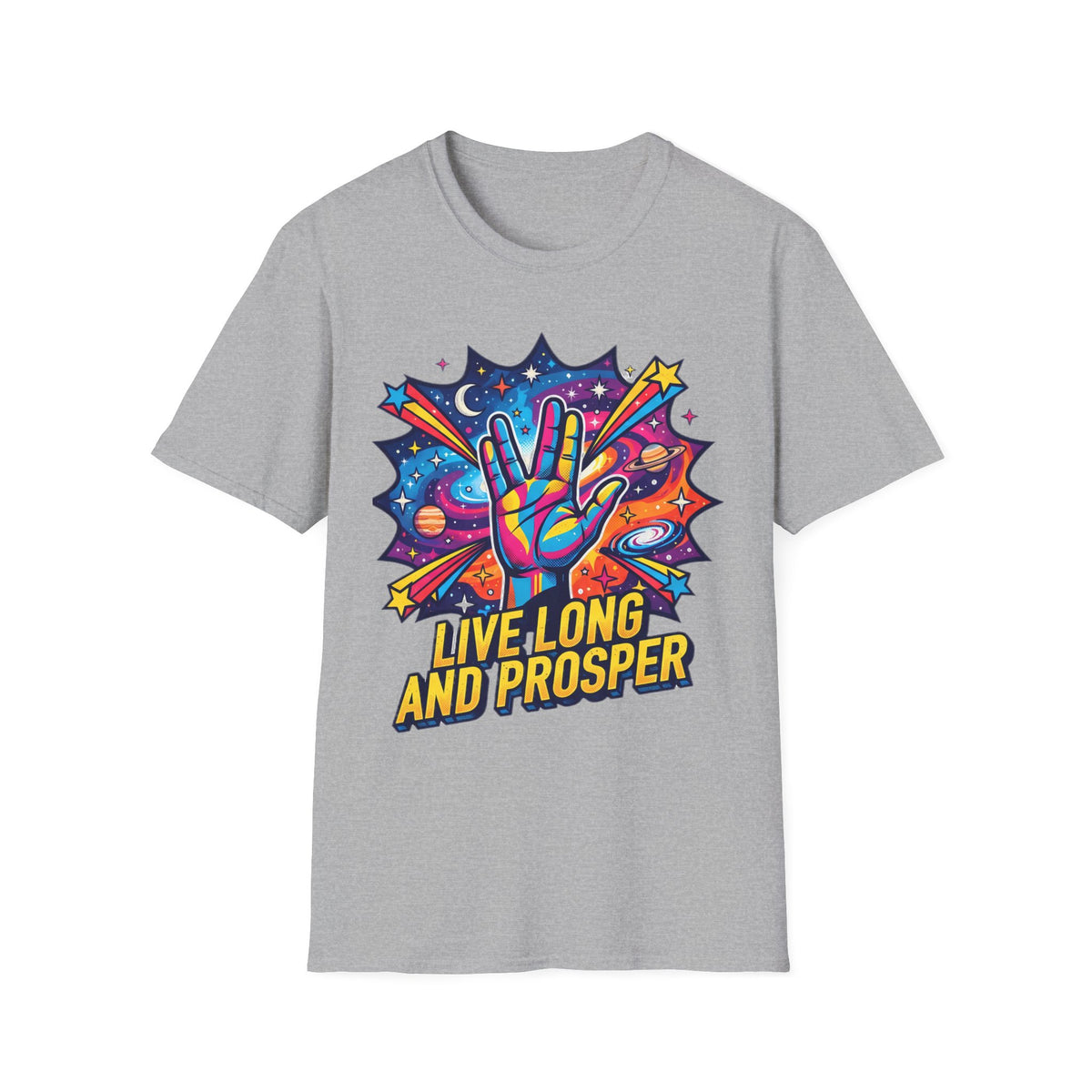 Live Long and Prosper T-Shirt — Colorful Space Vulcan Salute Tee