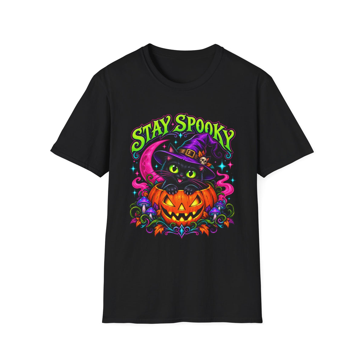 Stay Spooky | Halloween | Neon Witch Cat & Jack-O'-Lantern Design